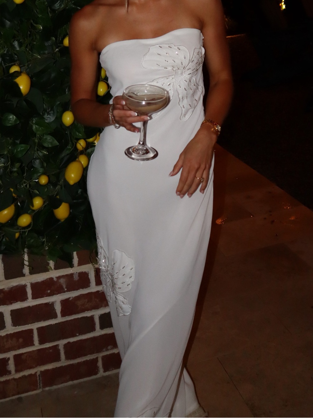 Peppermayo White Strapless Floral Appliqué Maxi Dress
